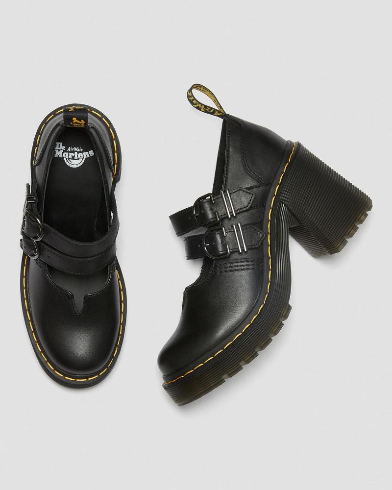 Black Women's Dr Martens Eviee Sendal Leather Heeled Casual Shoes | CA 99KOR